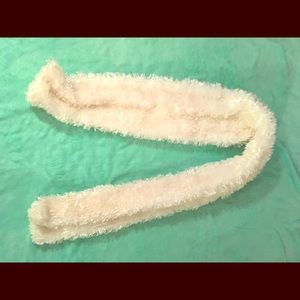 White soft plush long thread scarf